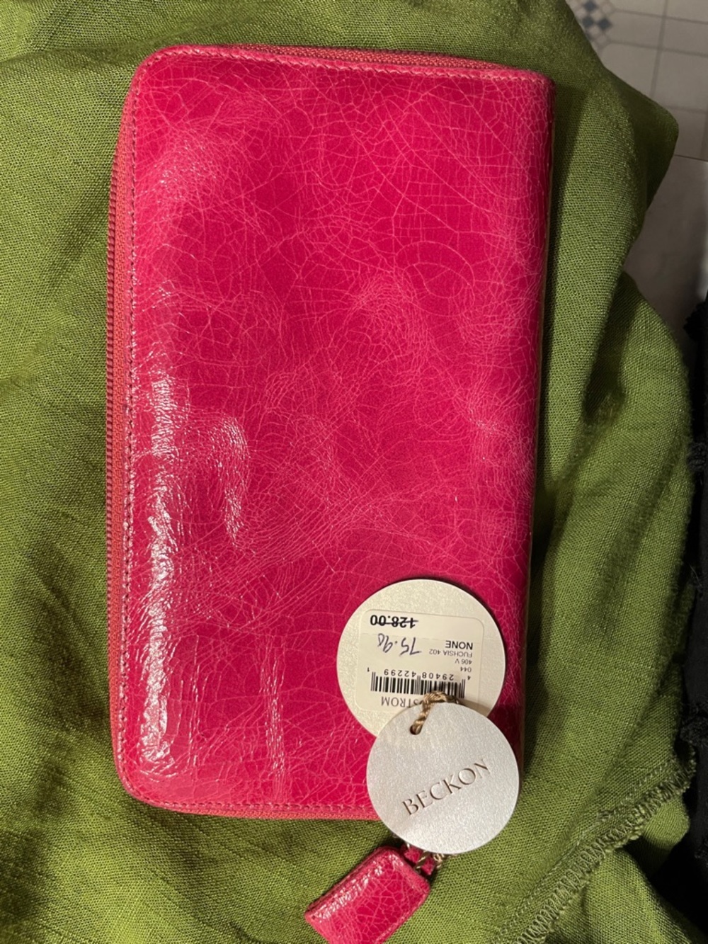 Beckon Leather Zip-Around Wallet in Fushia